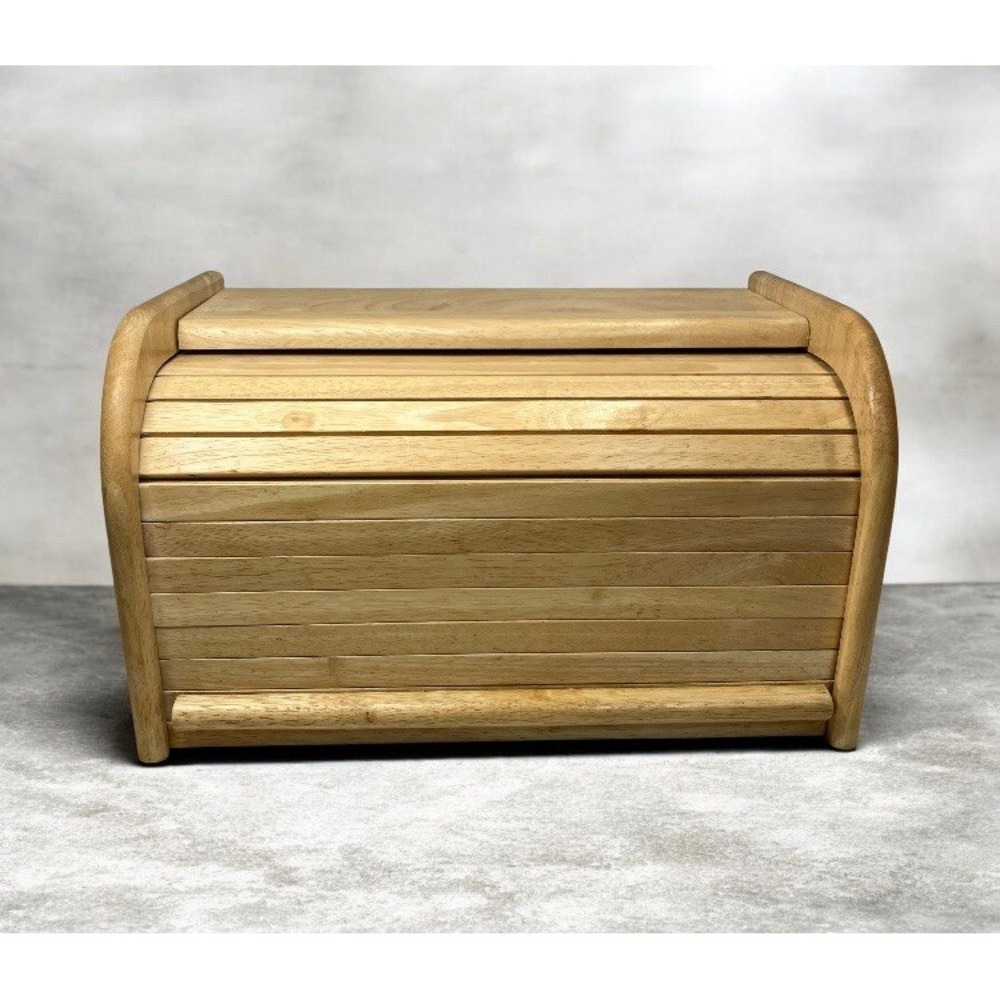 Vintage Kamenstein Bread Box Roll Top Natural Hardwood Countertop Storage Box